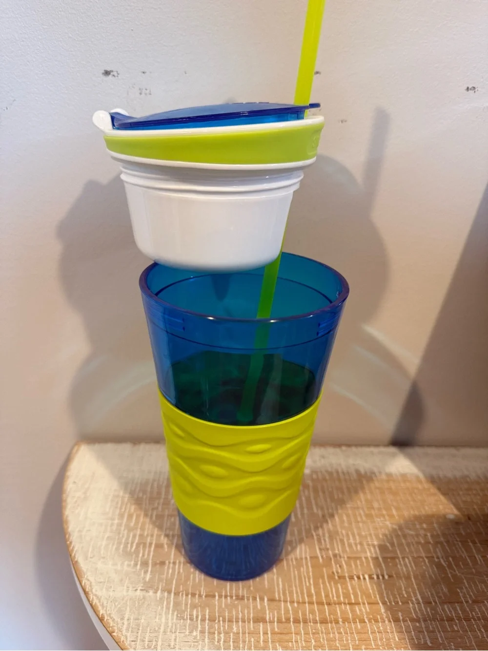 Blue & Lime Insulated Travel Tumbler with Straw and Snack Container -